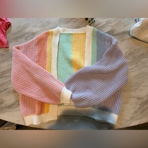 Pastel Striped Crewneck Sweater - Women's Pink, Yellow, Mint & Lavender